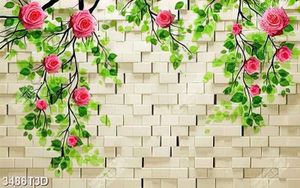Tranh psd hoa hồng dây leo nền gạch trang trí bếp đẹp