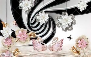 Tranh 3D thiên nga đính đá hồng in kinh