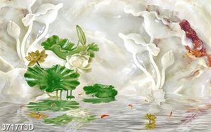 Tranh hoa sen và nền giả ngọc trang trí nội thất