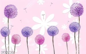 Tranh hoa bồ công anh tím và hồng trẻ trung