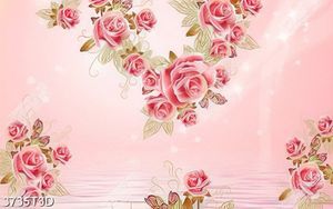 Tranh dán tường hoa hồng trên mặt hồ chất lượng cao