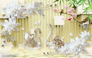 Tranh 3D thiên nga và hoa trên mặt hồ nghệ thuật in kính