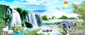 Tranh thác nước và chim hạc trang trí tường đẹp