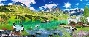 Tranh cảnh chim Hạc và núi trang trí phòng khách