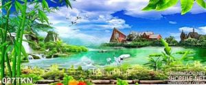 Tranh dòng sông và cây tre trang trí đẹp
