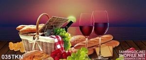 Tranh bếp bánh mỳ và rượu vang đẹp