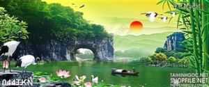 Tranh sơn thủy và chim Hạc trang trí tường đẹp