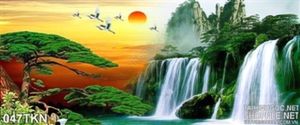 Tranh thác nước và cây Tùng trang trí tường đẹp