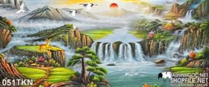 Tranh thác nước phong thủy và chim Hạc