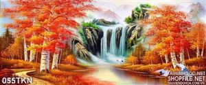 Tranh sơn dầu mùa thu và thác nước treo tường