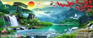 Tranh thác và chim Hạc bên dòng sông đẹp