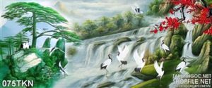 Tranh sơn dầu và chim Hạc màu xuân