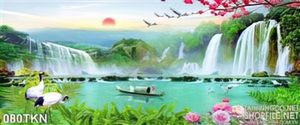 Tranh chim Hạc và thác nước đẹp nhất