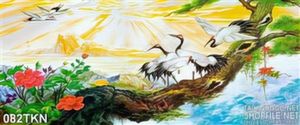 Tranh sơn dầu chim Hạc và cây Tùng đẹp nhất