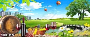 Tranh phong cảnh và rượu vang trang trí bếp
