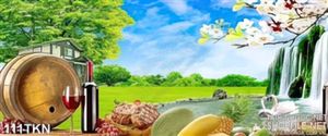 Tranh rượu vang và thác nước trang trí bếp