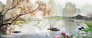 Tranh phong cảnh và chim Hạc trang trí phòng khách