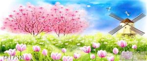 Tranh cây đào và cuối xay gió đẹp nhất