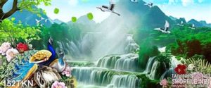 Tranh thác nước nghệ thuật và chim công