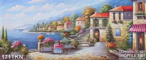 Tranh sơn dầu thành phố biển đẹp