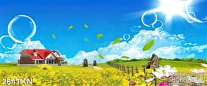 Tranh cánh đồng hoa hồ điệp và biệt thự