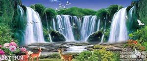 Tranh thác nước và đôi nai phong thủy