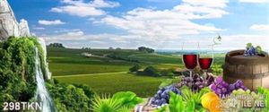 Tranh ly rượu vang và phong cảnh trang trí bếp