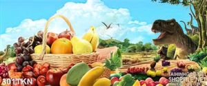 Tranh trái cây và khủng long trang trí bếp