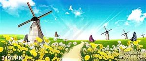 Tranh cối xay gió và hoa tulip đẹp