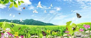 Tranh cánh đồng cỏ và núi