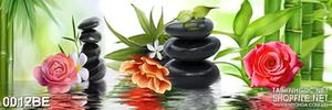 Tranh psd bếp bông hoa bên suối