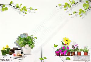 Tranh bếp những chậu hoa trên bàn trắng