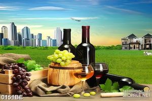 Tranh psd bếp rượu vang bên bầu trời xanh