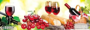 Tranh treo bếp ly rượu vang bên chùm cherry