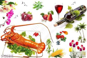 Tranh đĩa tôm hùm trên bàn ăn treo bếp