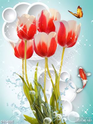 Tranh in hoa tulip dán tường in uv