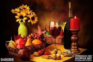 Tranh chiếc đèn cầy thắp sáng trên bàn ăn