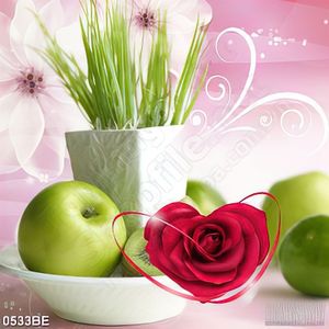 Tranh chậu cây canh trên bàn ăn treo bếp