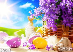 Tranh giỏ hoa tím trên đồng cỏ treo bếp