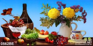 Tranh bình hoa cúc trên bàn ăn treo bếp