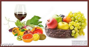 Tranh psd treo bếp rượu vang và trái cây