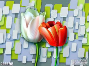 Tranh in hoa tulip trên tường nhà bếp