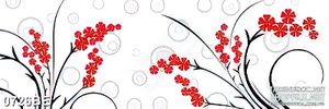 Tranh vẽ cành hoa đào trên tường bếp
