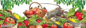 Tranh psd bếp rau củ quả bên hải sản tươi sống