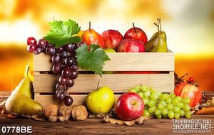 Tranh dán bếp kệ đựng trái cây tươi
