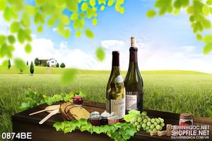 Tranh psd bếp rượu vang trên đồng cỏ xanh