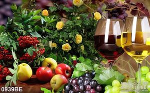Tranh in bếp cây hoa hồng vàng trên bàn ăn