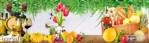 Tranh psd bếp bình hoa tulip trên bàn trái cây