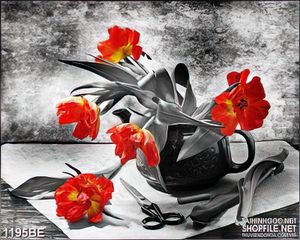 Tranh bếp 3d bình hoa đỏ khoe sắc