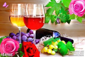 Tranh psd bếp hai ly rượu vang trên bàn ăn